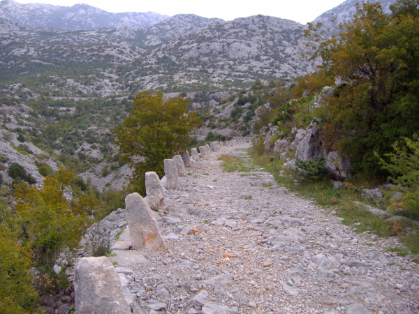 Mollinaryjeva cesta uzduž Ognjene drage usječena je u golu stijenu, a prema provaliji poduprta podzidima i bankinom s gusto postavljenim kolobranima