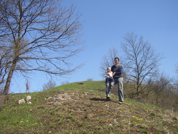 Pogled s donjeg ruba terase na kojoj je bilo gradinsko naselje, smješteno povrh strme padine koja se spušta ka Korani, na veliki humak u pozadini (Foto: Goran Majetić)