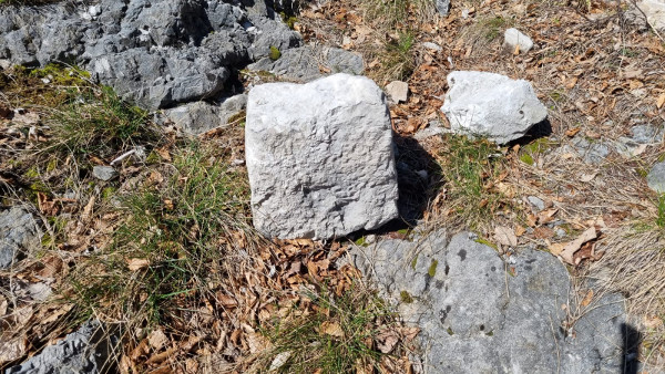 Pravilni kameni blok s utvrde Vitunj, koji se skotrljao na planinarsku stazu oko 100 metara podno utvrde (Foto: Tomislav Beronić)