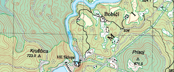 Sutjeska Sklope i zaselak Bobići u dolini rijeke Like na području Kosinja. (Geoportal (geoportal.dgu.hr))