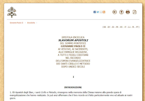 Naslovnica enciklike SLAVORUM APOSTOLI pape Ivana Pavla II. od 2. lipnja 1985.