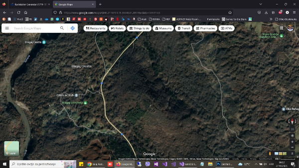 Područje Blagaja na suvremenoj zračnoj snimci (Izvor: Google Maps (google.com/maps))
