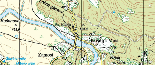 Položaj pravoslavne crkve Sveti Nikola u Kosinjskoj dolini (Izvor: Geoportal (geoportal.dgu.hr))