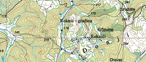 Na suvremenom zemljovidu ruševine srednjovjekovnog utvrđenog grada Steničnjaka sakrivaju se pod toponimom ”Roknić - gradina” (Izvor: Geoportal (geoportal.dgu.hr))
