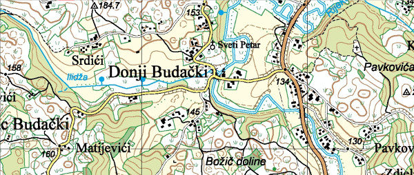 Staro groblje nalazilo se u blizini vrela tople vode Mlakovac te srednjovjekovnog grada Budačkog (Izvor: Geoportal (geoportal.dgu.hr))