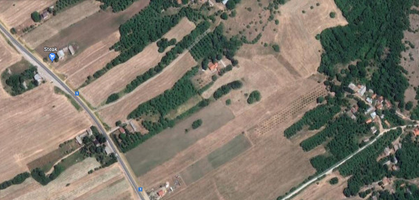 Najveći osamljeni šumarak sjeveroistočno od plavog kvadratića s brojčanom oznakom 1 uz cestu Korenica - Udbina, položaj je crkvine u selu Jošane (Izvor: Google (google.com))
