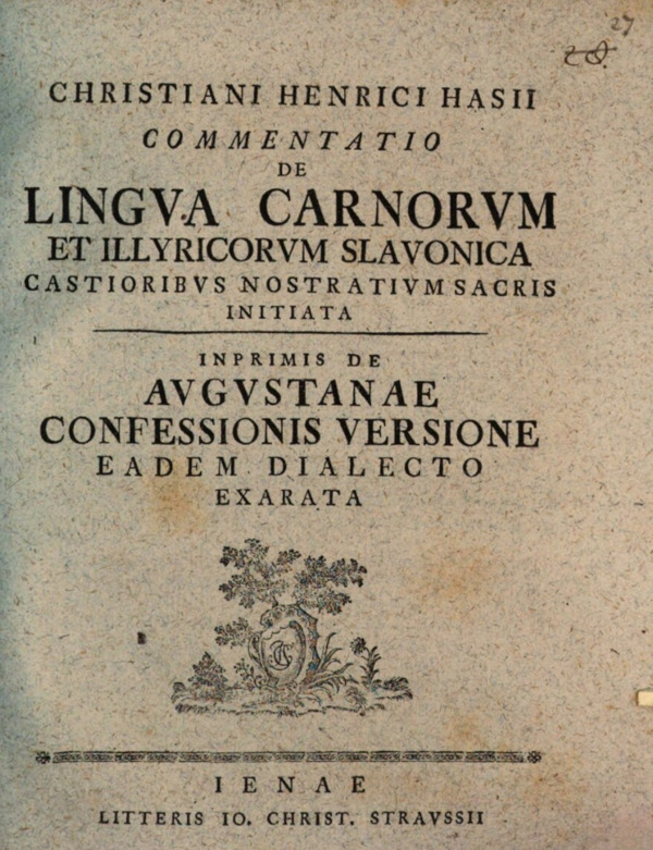 Sv. Jeronima spominje u svojoj knjizi "Lingva Carnorvm et Illyricorvm Slavonica" Christian Heinrich Hase (1731-1791.).  (Izvor: Münchener Digitalisierungs Zentrum (digitale-sammlungen.de))