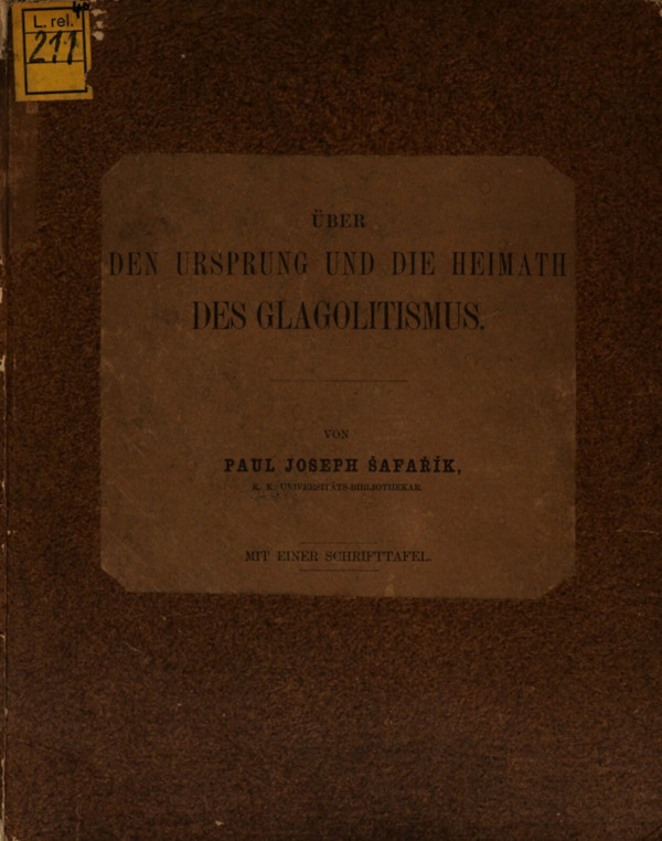 Knjiga ”Über den Ursprung und die Heimath des Glagolitismus” (”O počecima i domovini glagoljaštva”) objavljena je u Pragu 1858. godine (Izvor: Münchener Digitalisierungs Zentrum (digitale-sammlungen.de))