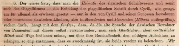 U drugoj cjelini knjige, u 6. poglavlju, na str. 30, za domovinu glagoljice Šafárik ističe Makedoniju i Panoniju (uključivo Moravsku).