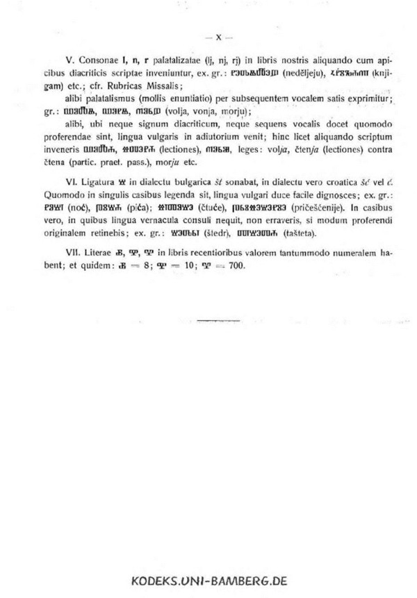 ”Abecedarium Palaeoslovenicum in usum Glagolitarum” (Krk, 1909.) - str. X. (Izvor: Internet Archive (archive.org))