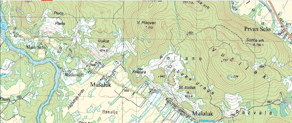 Položaj gore Veliki Risovac u odnosu na selo Mušaluk (Izvor: Geoportal (geoportal.dgu.hr))