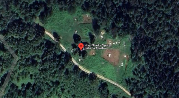 Položaj crkve Silaska Svetog Duha na Apostole i okolnog groblja s drevnim i neobičnim kamenim spomenicima (Izvor: Google (google.com))