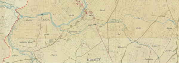 Područje Metka na katastarskom zemljovidu Ličko-krbavske županije iz 1875. godine (Izvor: Hungaricana - Hungarian Cultural Heritage Portal: Mapire: Habsburg Empire - Cadastral maps (XIX. Century) (maps.arcanum.com))