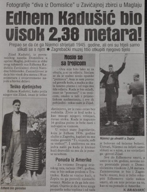 Novinski napis s fotografijama iz arhive Zijada Kadušića, Edhemovog sina, koje je poklonio Zavičajnoj zbirci Narodne biblioteke u Maglaju (Izvor: Tuzlanski.ba)